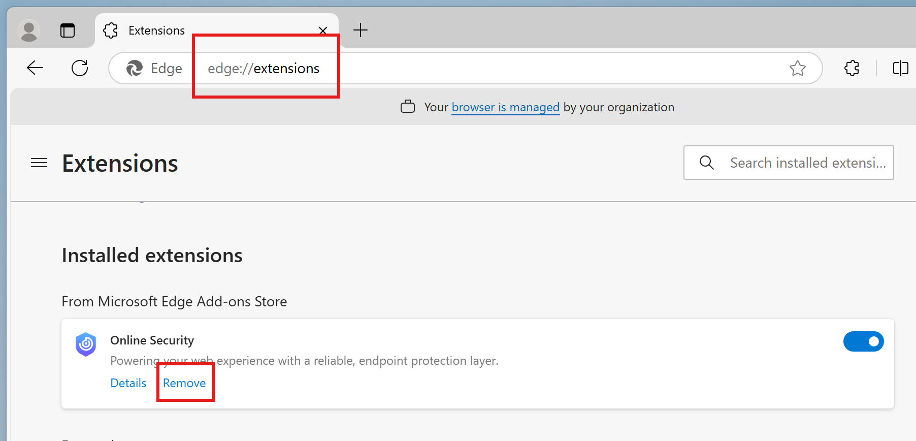 ถอน Extension Online Security ออกจากเบราว์เซอร์